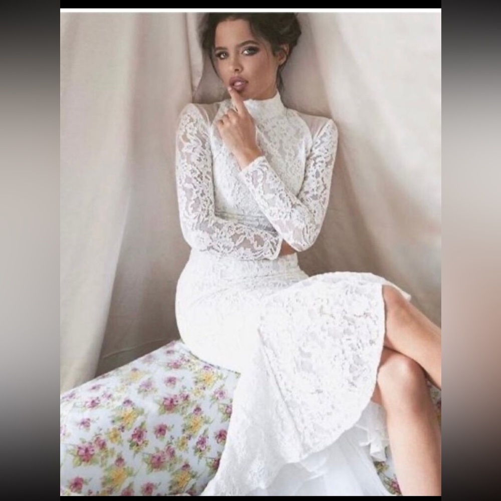 Bridal Rehearsal Wedding Lace White Mesh Maxi Dress